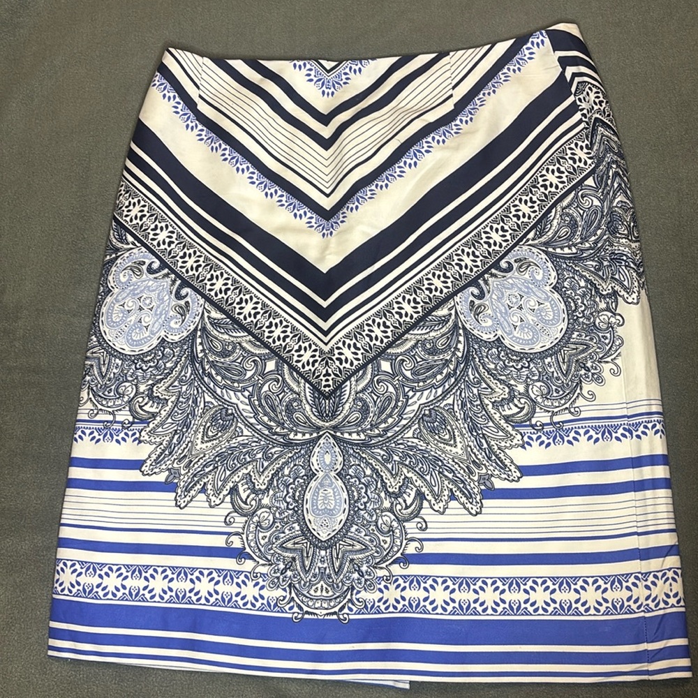 Antonio Melani Womens sz 12 blue/white boho scarf mini skirt